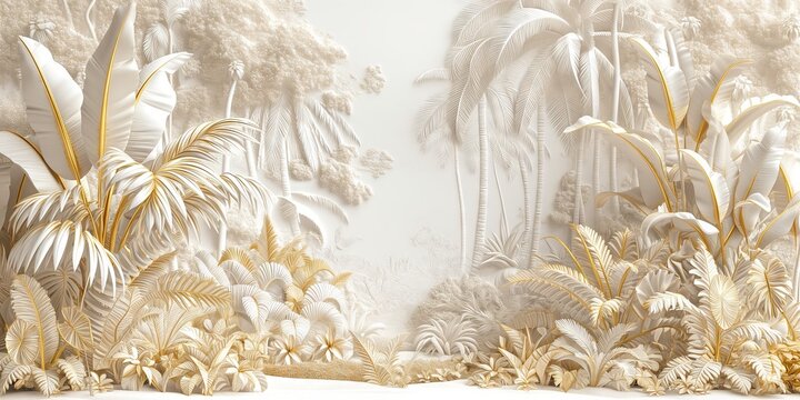 Fototapeta Golden and White Baroque-Rococo Style Jungle Elegance