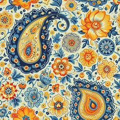 Paisley ornament colorful repeat pattern, vibrant ethnic decorative ornate	