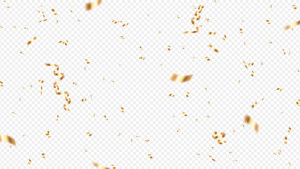 Confetti and gold ribbon isolated on transparent background - obrazy, fototapety, plakaty