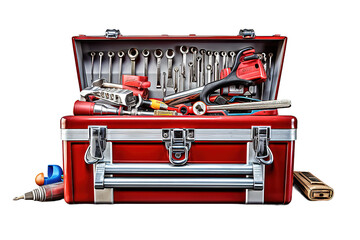 Red toolbox used but still maintains its luster. isolated on a Transparent background. Generative AI