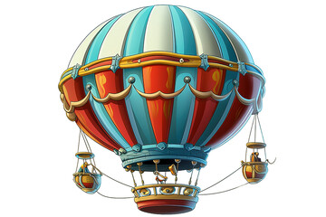 One colorful balloon front view  A hot air balloon in flight with people inside. isolated on a Transparent background. Generative AI