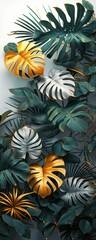 Elegant Golden and White Jungle Flora Embroidery Full Frame Background