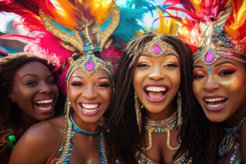 Black Brazilian women in carnival costume on parade.