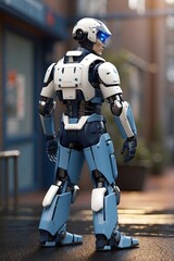 Fototapeta premium Cybernetic Enforcer: The Robo-Policeman Prototype Figurine Maintaining Order. Generative AI