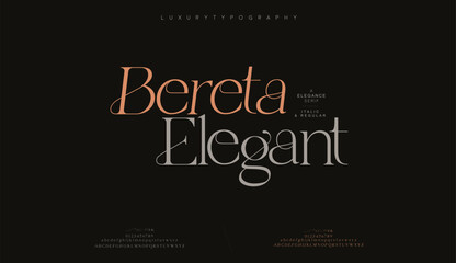Fototapeta na wymiar Bereta elegant, wedding logo alphabet letters font and number typography italic luxury classic lettering serif fonts decorative 
