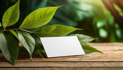 blank card with green leaves mockup generative ai