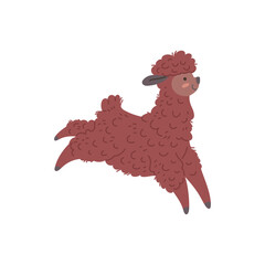 Cute alpaca character jumping. Funny llama running.