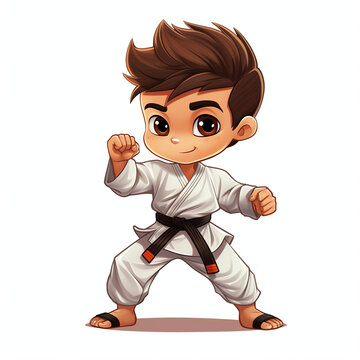 Cute boy are practicing karate