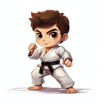 Cute boy are practicing karate