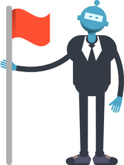 Robot Worker Character Holding Flag
