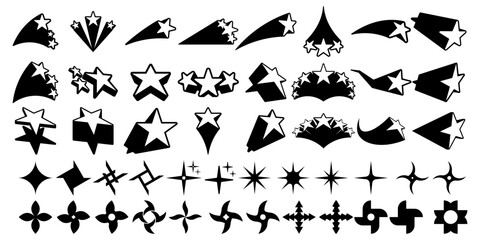 Naklejka premium futuristic elements for design. Star shapes, symbol and y2k. t-shirt designs
