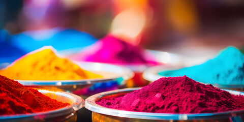 Close up of colorful color powder for holy festival celebration 