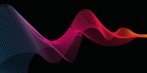 Abstract wavy lines flowing curve gradient color on background. Abstract black background colorful lines. modern wavy stripes on white background isolated.
