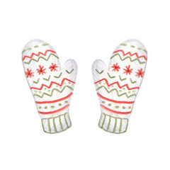 Watercolor white knitting mittens