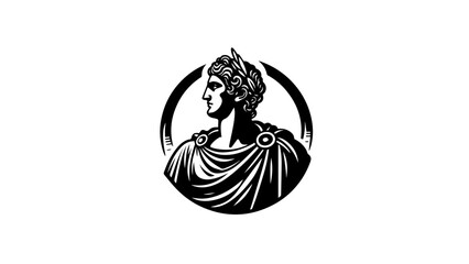 greek statue of an emperor with an olive wreath on his head. Illustration of a roman emperor with a wreath. Roman emperor bust. Black and white illustration of a roman bust no fill. greek bust  - obrazy, fototapety, plakaty