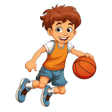 Cute boy are playing basketball