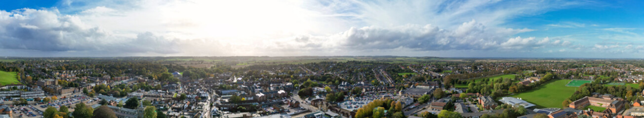 Fototapeta na wymiar Aerial Panoramic View of Central Hitchin City of England United Kingdom. October 28th, 2023