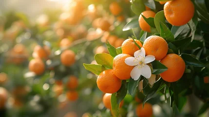 Fotobehang The Magical Avenue of Tangerine Gardens: An Oasis of Aromas and Golden Radiance, where the Lightness of the Wind and the Sweetness of the Sun's Rays Meet, Plunging into The Floral Notes of A Citrus © Shunia