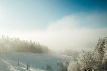 Winter mountains landscape, view from a local hill in Ljubljana, Slovenia	