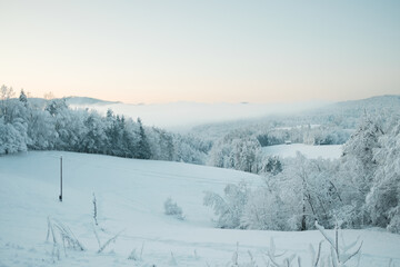 Winter mountains landscape, view from a local hill in Ljubljana, Slovenia	