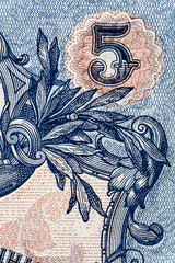 Vintage elements of old paper banknotes.Fragment  banknote for design purpose.Russian Empire 5...