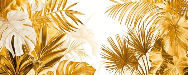 Fototapeta na wymiar Regal Jungle Voyage: Golden and White Themed Wallpaper Illustration