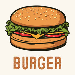 Hand Drawn Burger Vintage Engraved Style