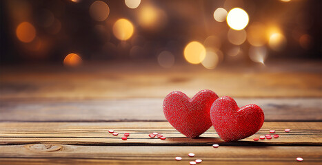 valentine day hearts on wooden with bokeh background, Happy St Valentines Day, Mothers Day, birthday concept. - obrazy, fototapety, plakaty