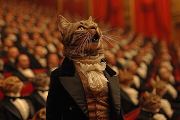 Fototapeta na wymiar cat singing at the opera