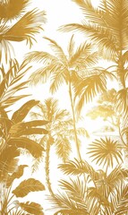 Golden Jungle Elegance: Luxurious Gold and White Themed Wallpaper Illustration