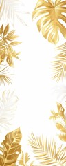 Fototapeta na wymiar Golden Jungle Elegance: Exquisite White and Gold Tropical Wallpaper Design