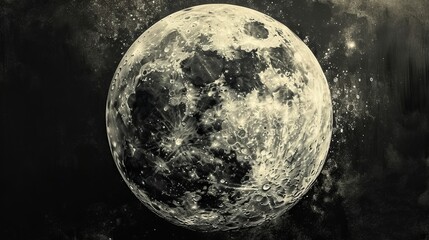 Black and white image of big moon - obrazy, fototapety, plakaty