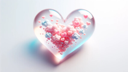 Obraz premium 3d realistic colorful pink glass heart icon, Valentine's Day background.