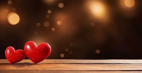 Fotobehang valentine day hearts on wooden with bokeh background, Happy St Valentines Day, Mothers Day, birthday concept. © Birol Dincer 