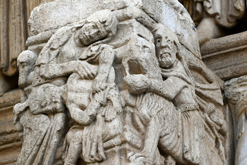 Fototapeta na wymiar Arles, France : Detail of the facade of the Church of St Trophime. French: Cathédrale Saint-Trophime. Roman Catholic church, former cathedral. Arles, Bouches-du-Rhône, south of France.