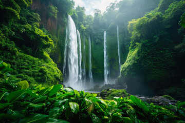 Fototapeta na wymiar Verdant Majesty: Mountain Jungle's Water Symphony