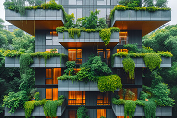 Eco-friendly building in the modern city. Green environmental concept - obrazy, fototapety, plakaty