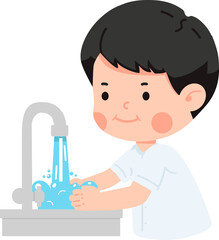 Student washing  hands in sink cartoon