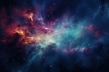 Nebula and galaxies in space. Cosmic landscape, unexplored galaxies. Space exploration. Promotion of space tourism services, scientific research, space industry technologies or space products - obrazy, fototapety, plakaty