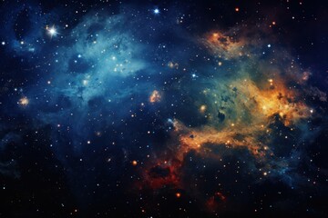Nebula and galaxies in space. Cosmic landscape, unexplored galaxies. Space exploration. Promotion of space tourism services, scientific research, space industry technologies or space products