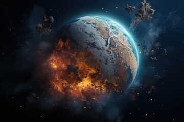 Image of the destruction of the earth from space. Cataclysms and disappearance of planet earth