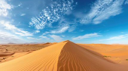 Fototapeta na wymiar The vastness of the desert with the endless panorama of rolling sand dunes