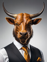 Bull in a business suit, business animals