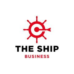 steering wheel ship boat yacht with arrow target on point for business logo desigm