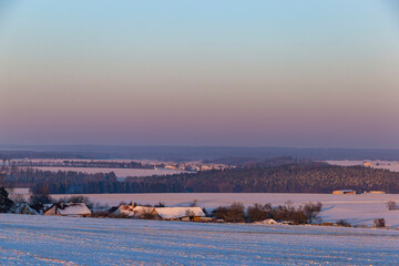 A cold winter evening in Central Europe. Czech village.