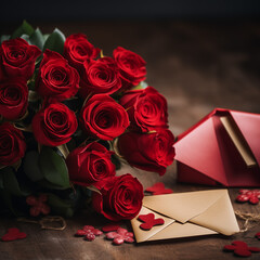 red rose and envelope