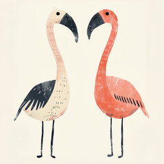 Water color painting of Two flamingos on a white background