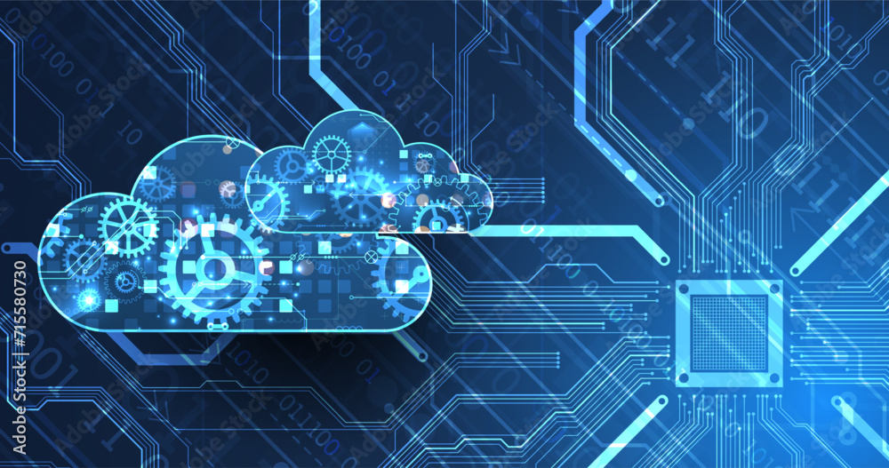 Aufkleber Cloud computing concept.Abstract connection technology background. Hand drawn vector.