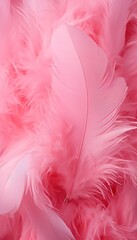 Fototapeta premium Beautiful colorful background of pink flamingo feathers, exotic tropical bird feather banner.