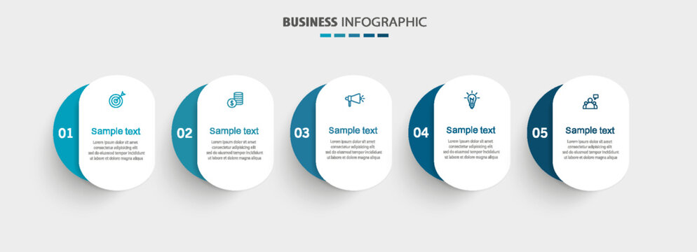 Business infographics number options template with 5 steps. Can be used for workflow layout, diagram, banner, web design. Vector eps 10	